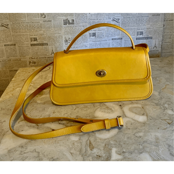Coach Yellow Turnlock Clutch Top Handle Crossbody Bag - Picture 12 of 12
